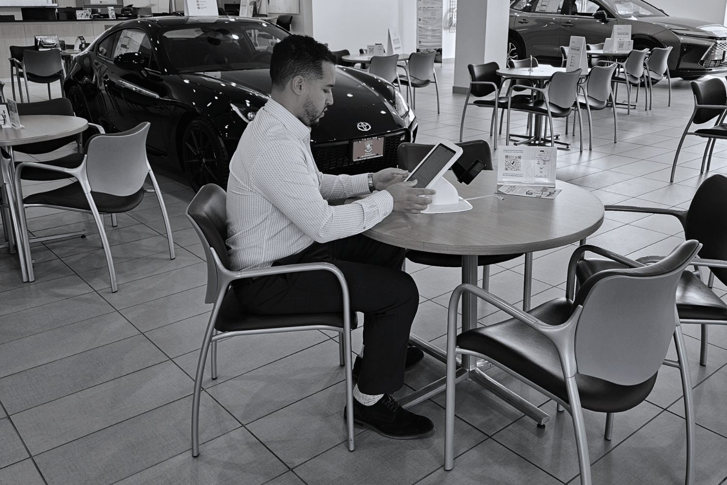 Customer using the kiosk at the showroom